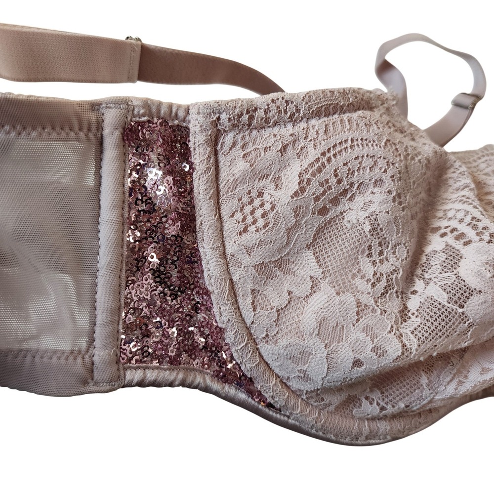 Victorias Secret Dream Angels Bra 34DDD Pink Lace Sequin Unlined Balconette F75 - Picture 6 of 8